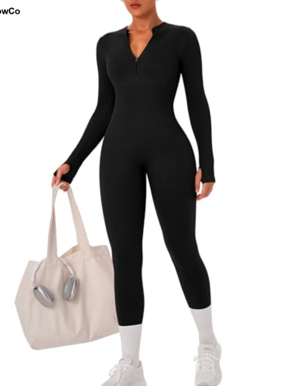 Seamless Ribbed Tummy Control Yoga Jumpsuit with Front Zip
